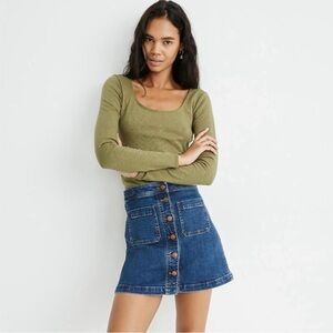 Madewell Stretch Denim A-Line Button Front Skirt